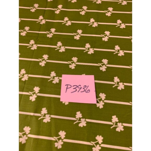 Vintage Peter Pan Fabrics Green & White Floral Stripe Cotton Fabric 42" Wide 1/2 - Picture 5 of 5